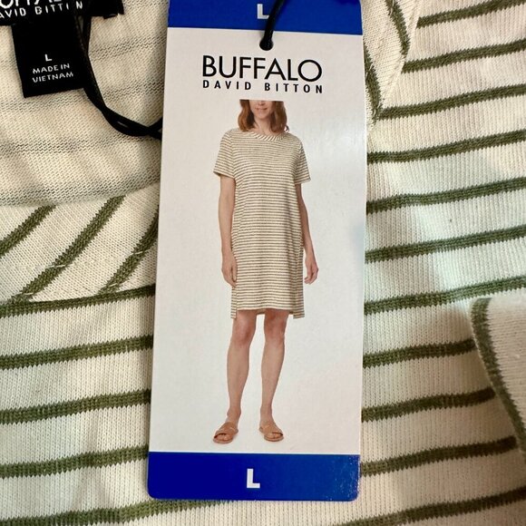 New Buffalo David Bitton Knit Cotton Blend Midi Dress Size L Stripe Coastal - Picture 1 of 16